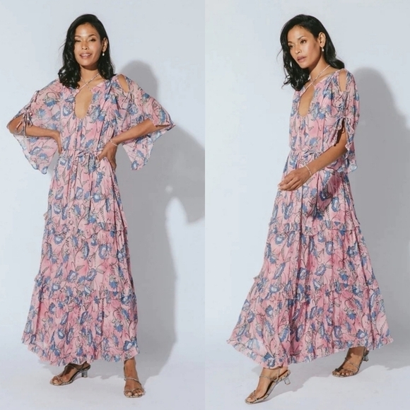 New Cleobella Elena Ankle Barbie Pink Lotus Print Maxi Dress NWT Small - Picture 5 of 13